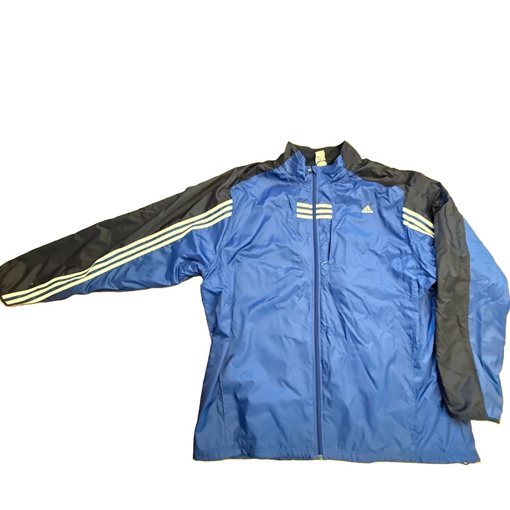 Adidas Jacket Mens 3XL Nylon Blue Full Zip Track 3 Stripes Athletic Windbreaker